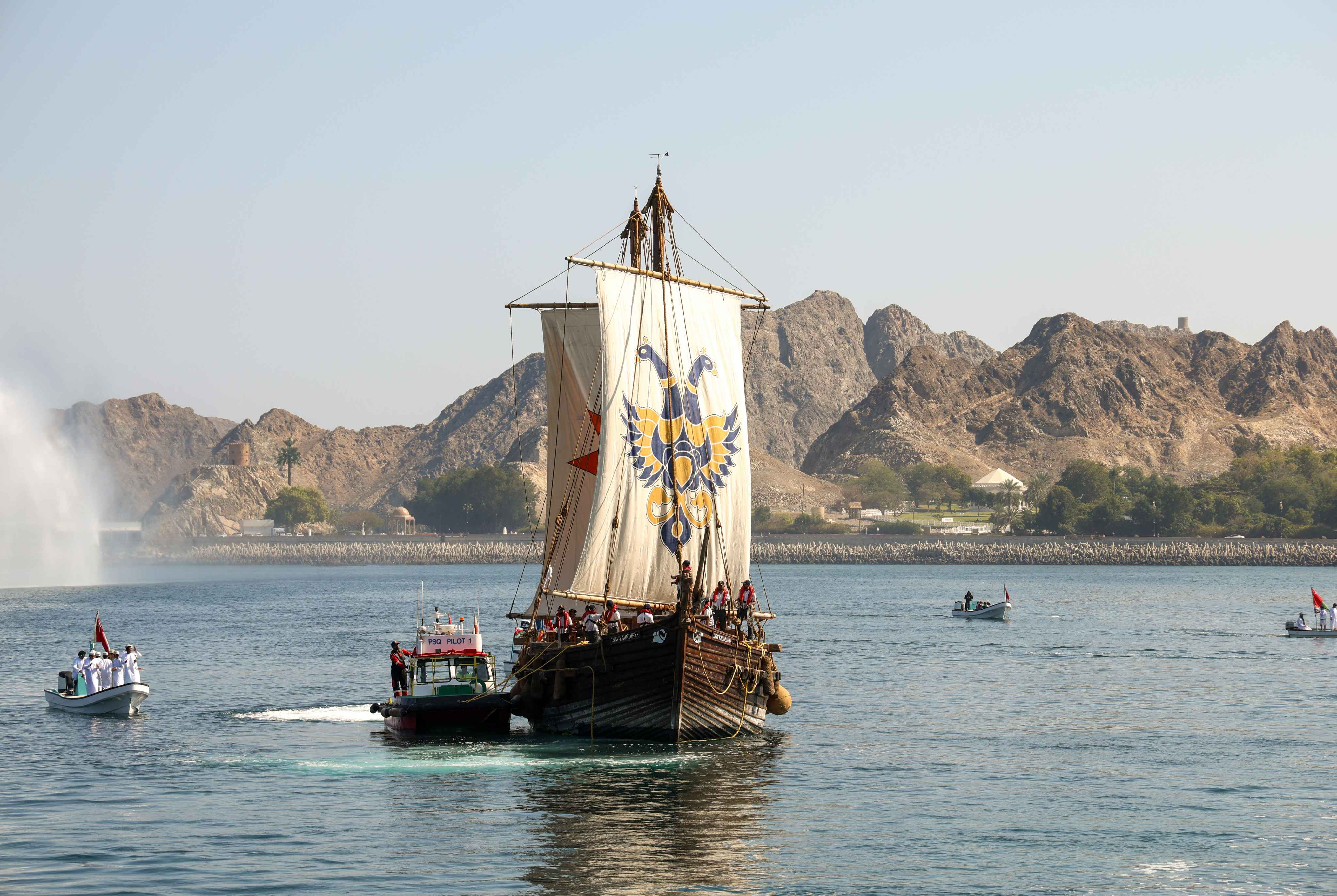 Arrival of the Sailing Vessel INSV Kaundinya from Porbandar, India to Sultan Qaboos Port, Muscat